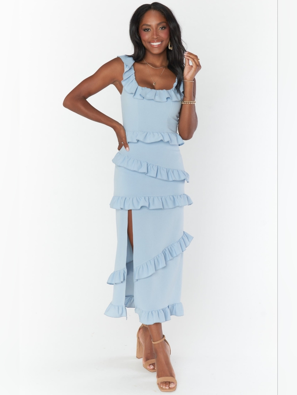 Show Me Your MuMu Greta Dress Steel Blue Size XS NWT